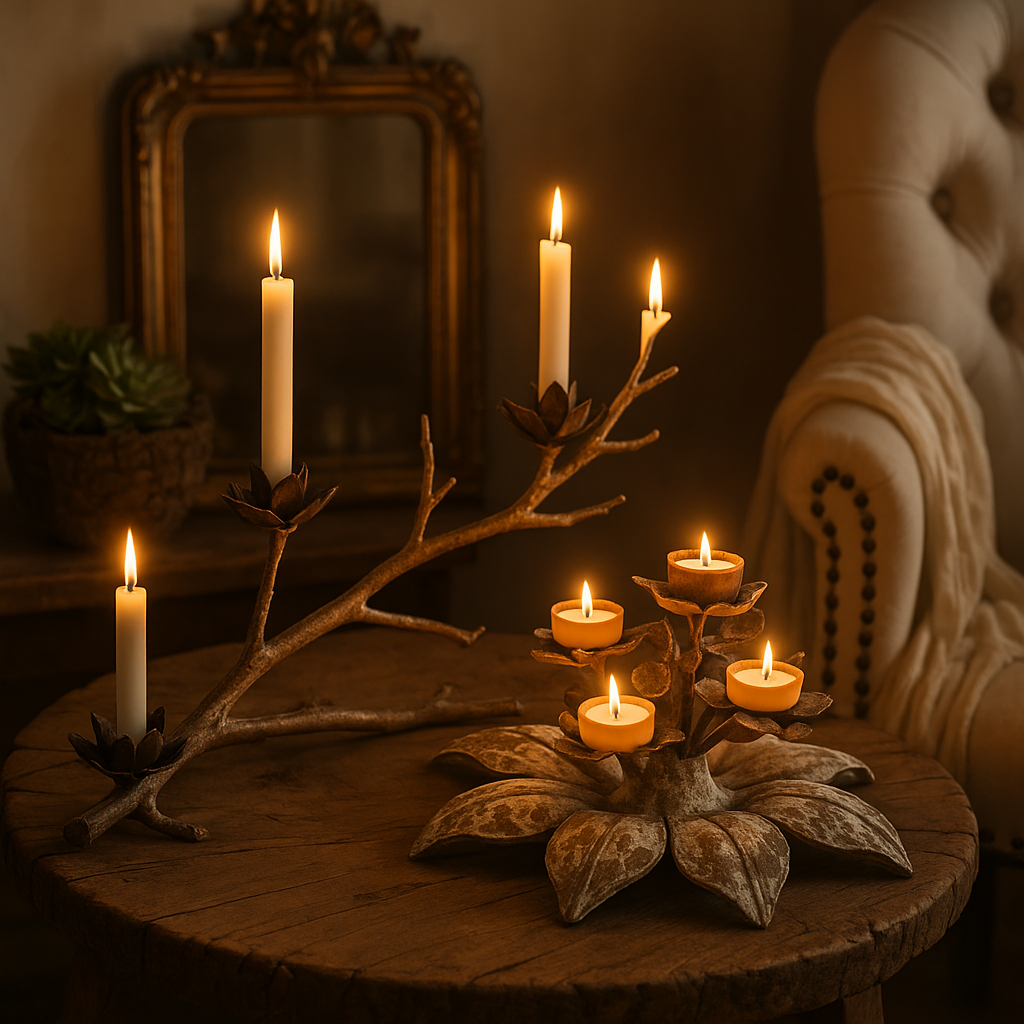 Set of Iron Glass Frame Candelabra
