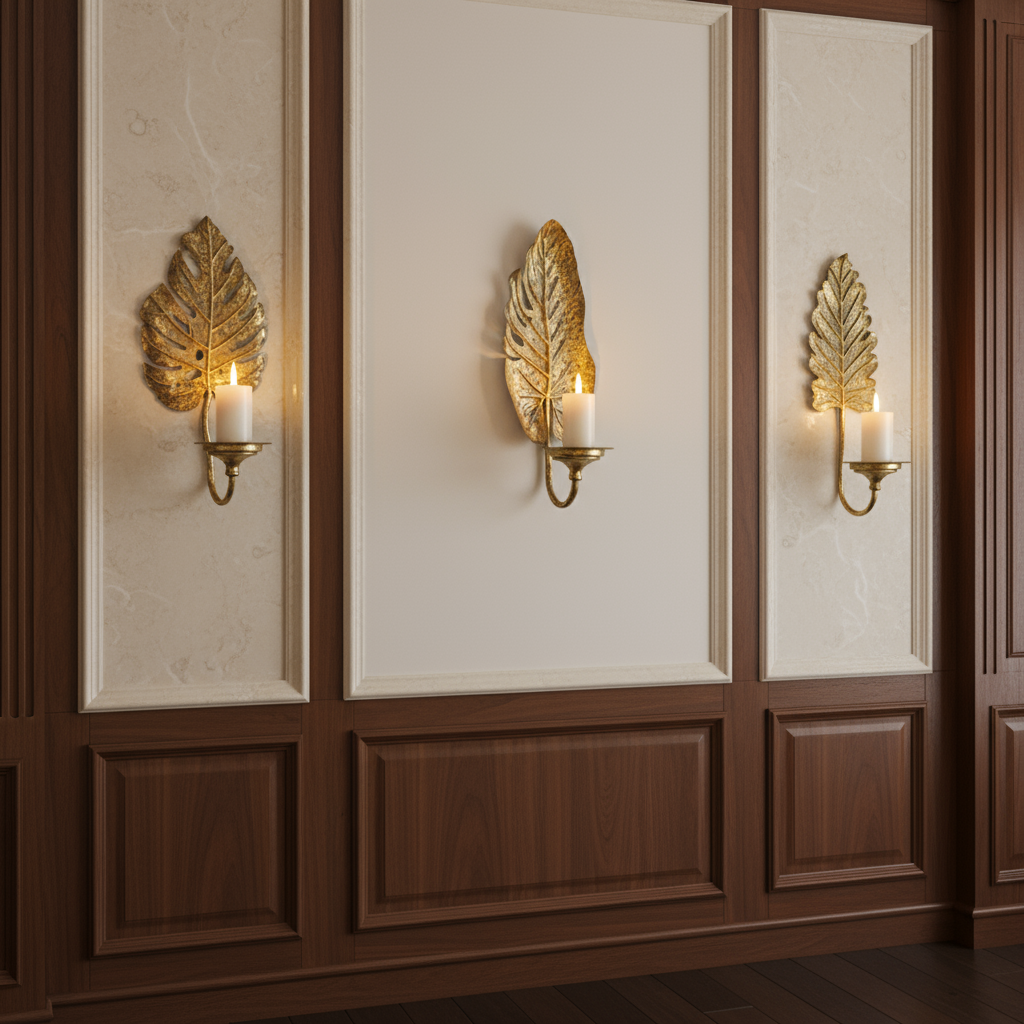 Set of Gold Metal Wall-Mounted Candle Holder